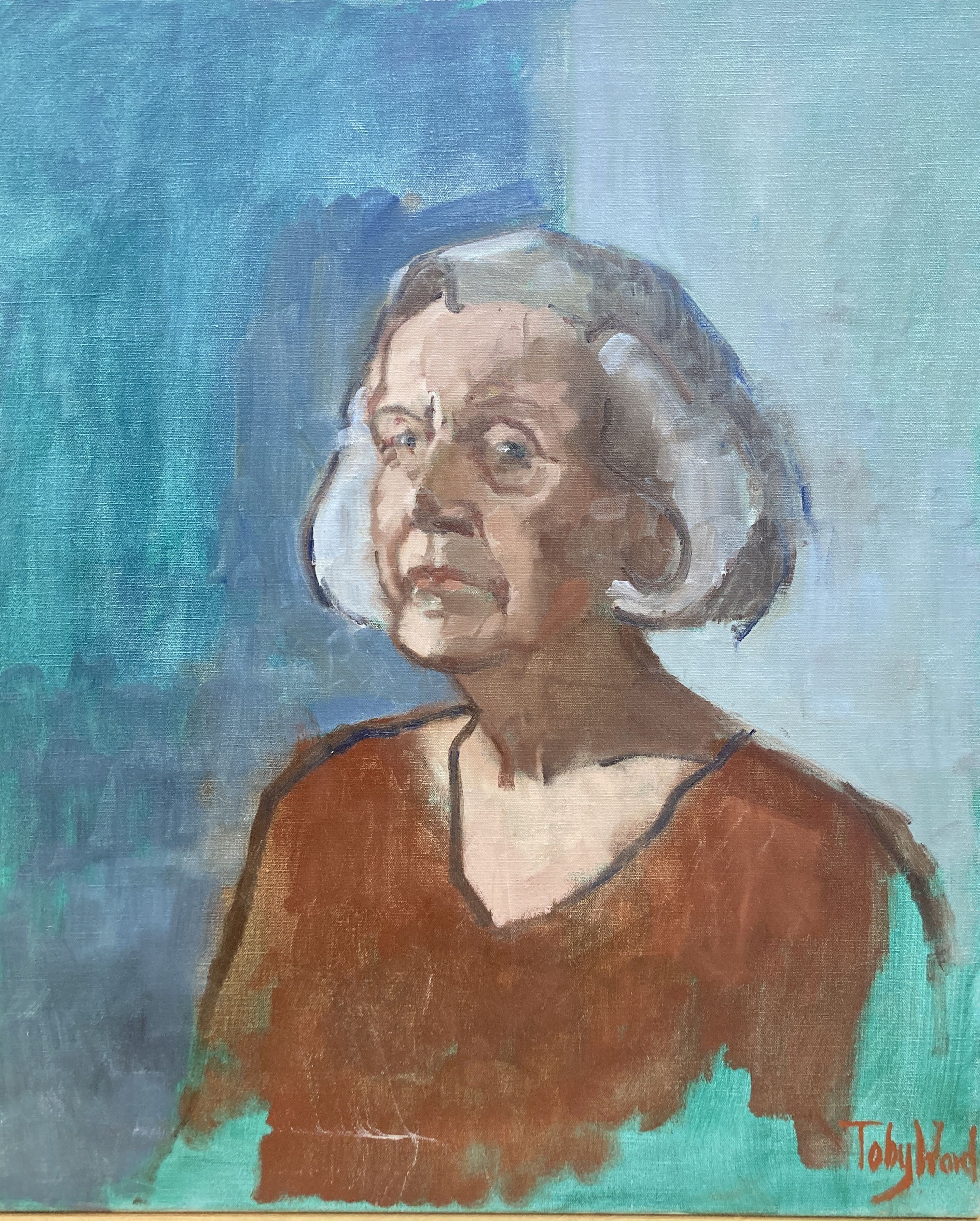 Toby Ward NEAC (b.1965), oil on canvas, Portrait of a lady, signed, 76 x 63cm, unframed